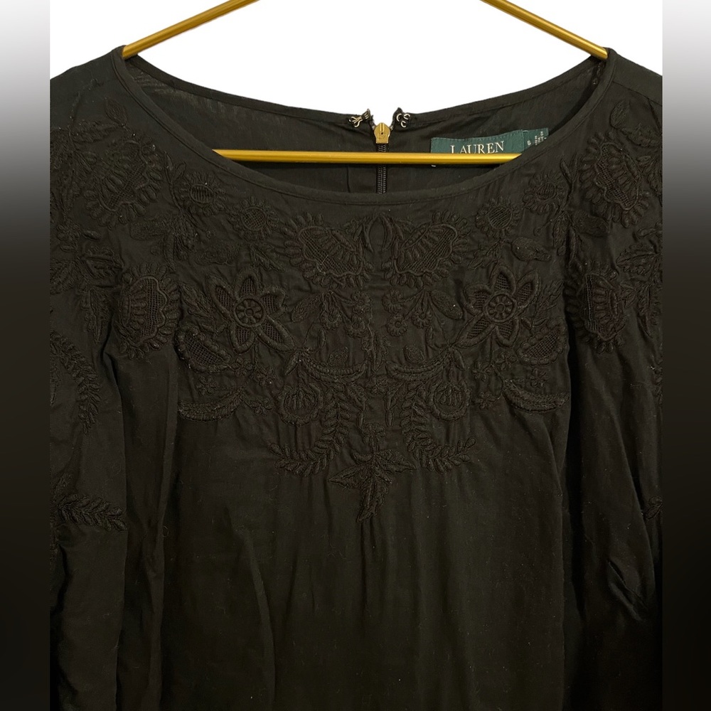 Lauren by Ralph Lauren black embroidered dress midi size 6 - Picture 6 of 8